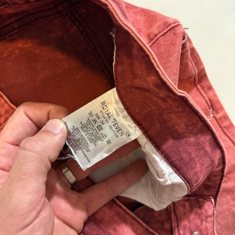 Royal Seven Denim Shorts Mens 34 Red Acid Wash Distressed Streetwear RS7 - Picture 3 of 7